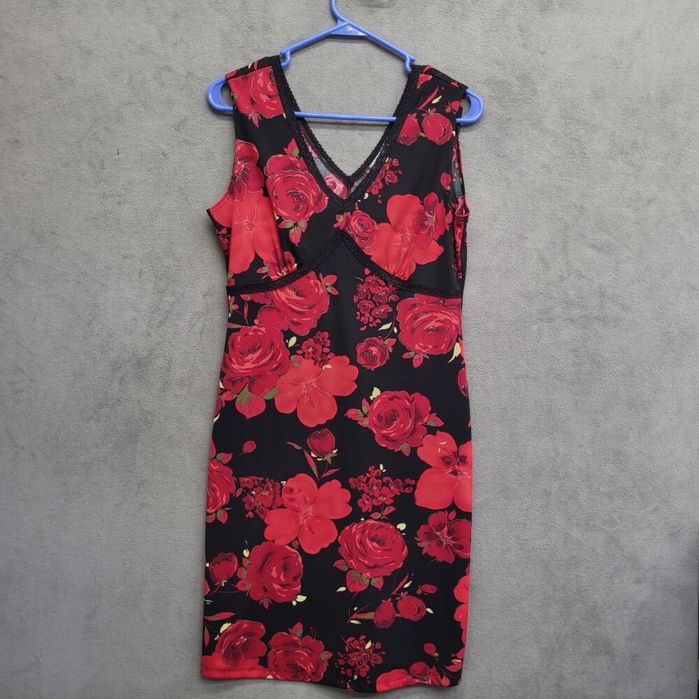 Fashion Bug‎ Women Black Roses Sleeveless Slip Dress VTG 90's Y2K Whimsygoth